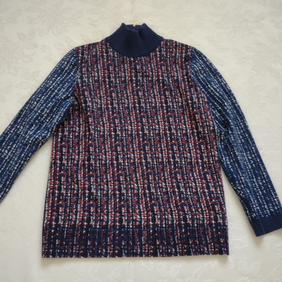 Tory Burch mock neck wool blend patterned sweater